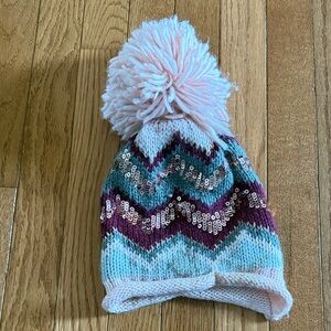 Justice Pink and Purple Zigzag Sequin Beanie